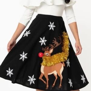 Unique Vintage Plus Size Red Nose Reindeer Soda Shop Swing Skirt - 3X/20